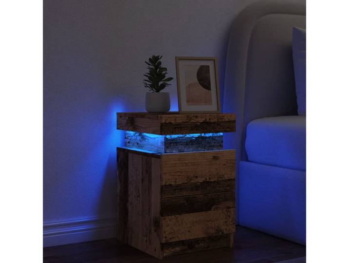 vidaXL Nachttisch, LED-Nachttisch Altholz-Optik 35x39x55 cm Holzwerkstoff