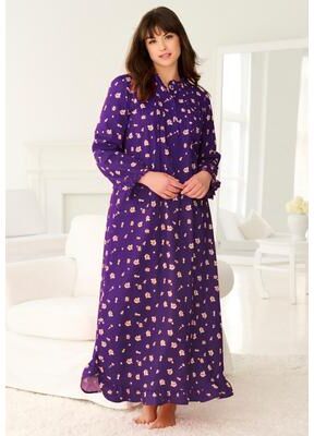 Plus Size Women's Long Flannel Nightgown by Only Necessities in Rich Violet Roses (Size 1X)