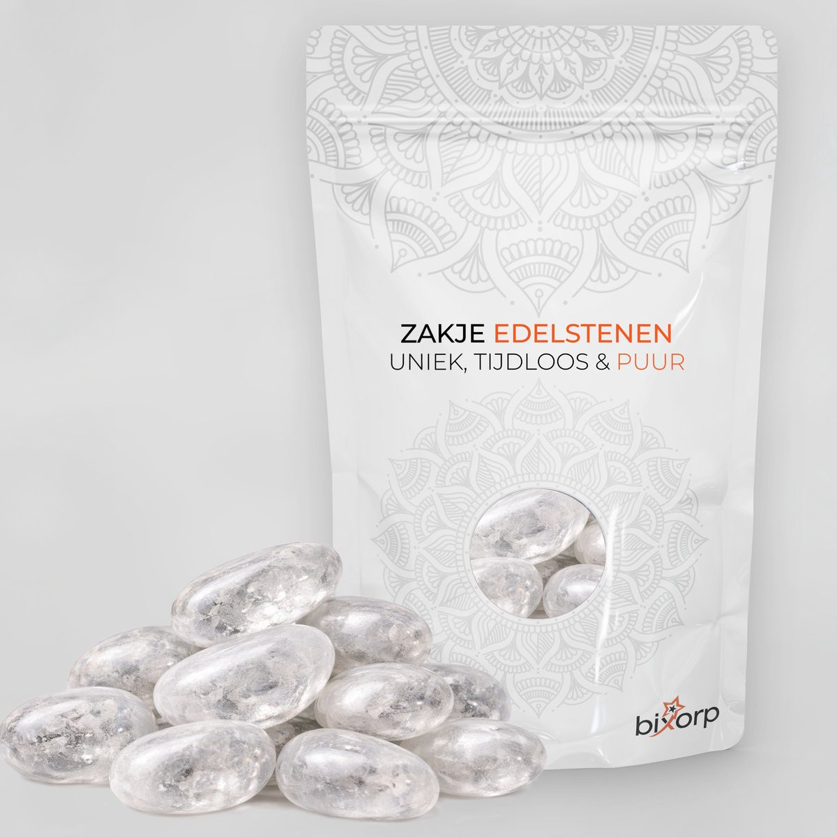 Bixorp Zak met Natuurlijke Bergkristal Trommelstenen - 200g