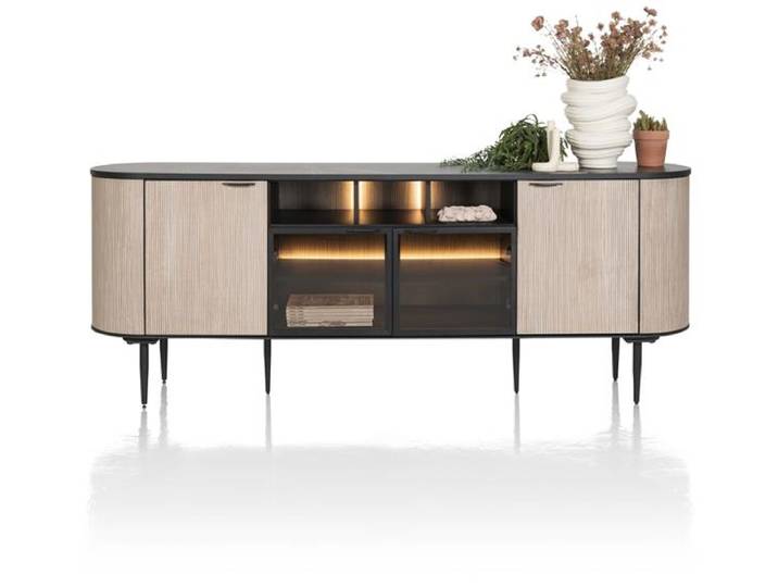 XOOON Aramon Sideboard inkl. 2 Türen + 2 Glastüren mit LED