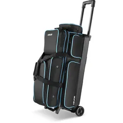 VEVOR Bowlingballtasche für 3 Bälle mit Doppelrollen & separatem Fach für Schuhe (bis US-Größe 16) & übergroßer Zubehörtasche, einziehbarer Griff lässt sich auf 105 cm ausziehen Schwarz + Blau