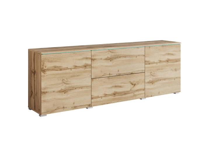 P & B Lowboard, Eiche Wotan, Kunststoff, 4 Fächer, 2 Schublade(n) Schubladen, 180x61.8x34.5 cm, Fsc, stehend, Beleuchtung, Wohnzimmer, TV Möbel, Lowboards, Lowboards stehend