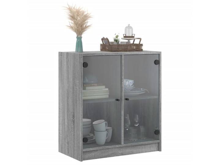 Gris Armoire latérale CHIC BUFFET RANGEMENT avec portes en verre sonoma gris 68x37x75 5 cm N16679