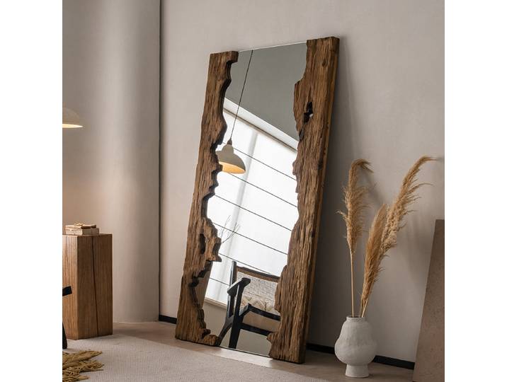 Miroir sur pied en bois de style mid-century, meuble de salon, miroir de dressing, décoration de pièce, espejos para pared