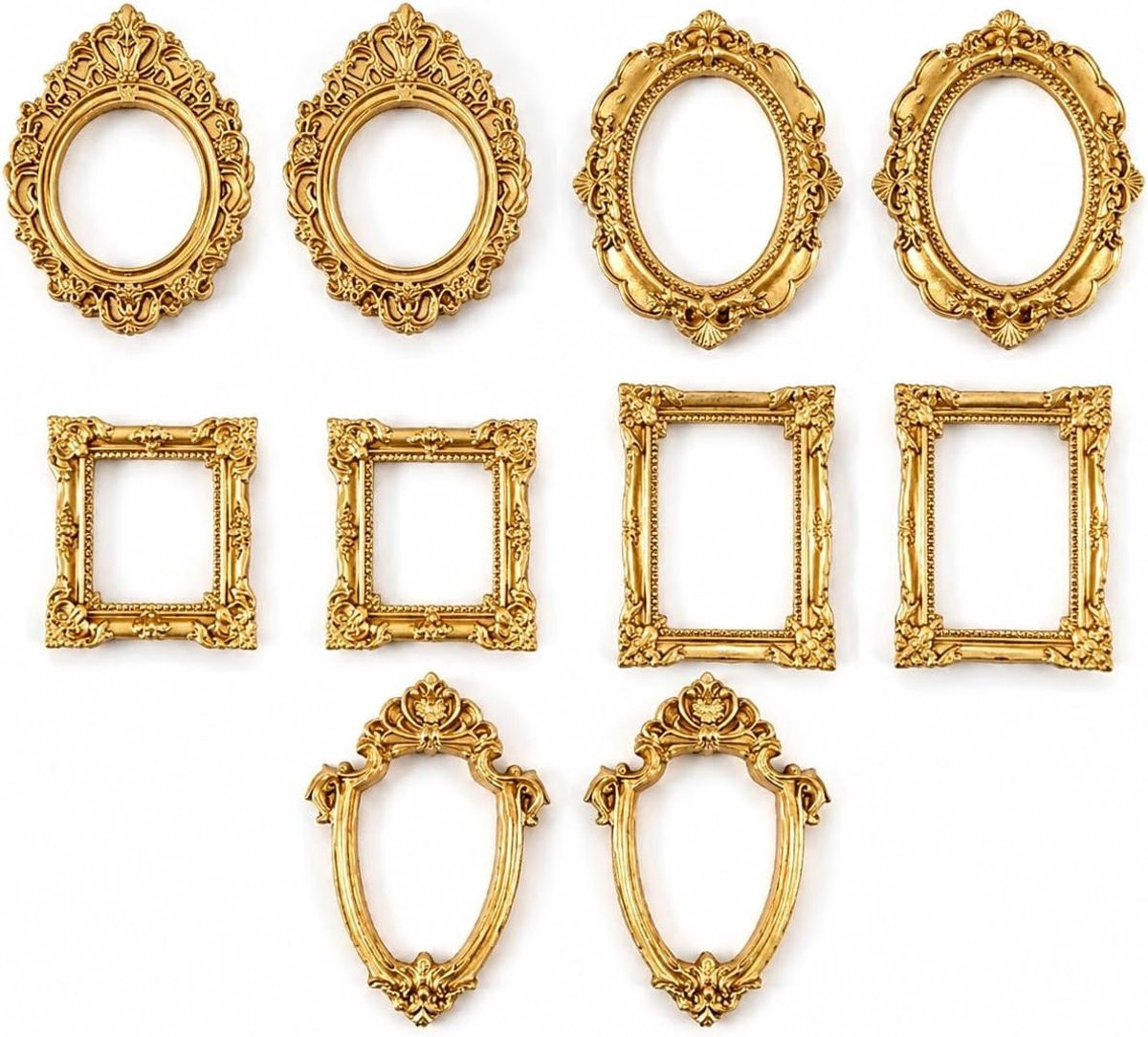 Set van 10 mini fotolijstjes in barokstijl - Goud