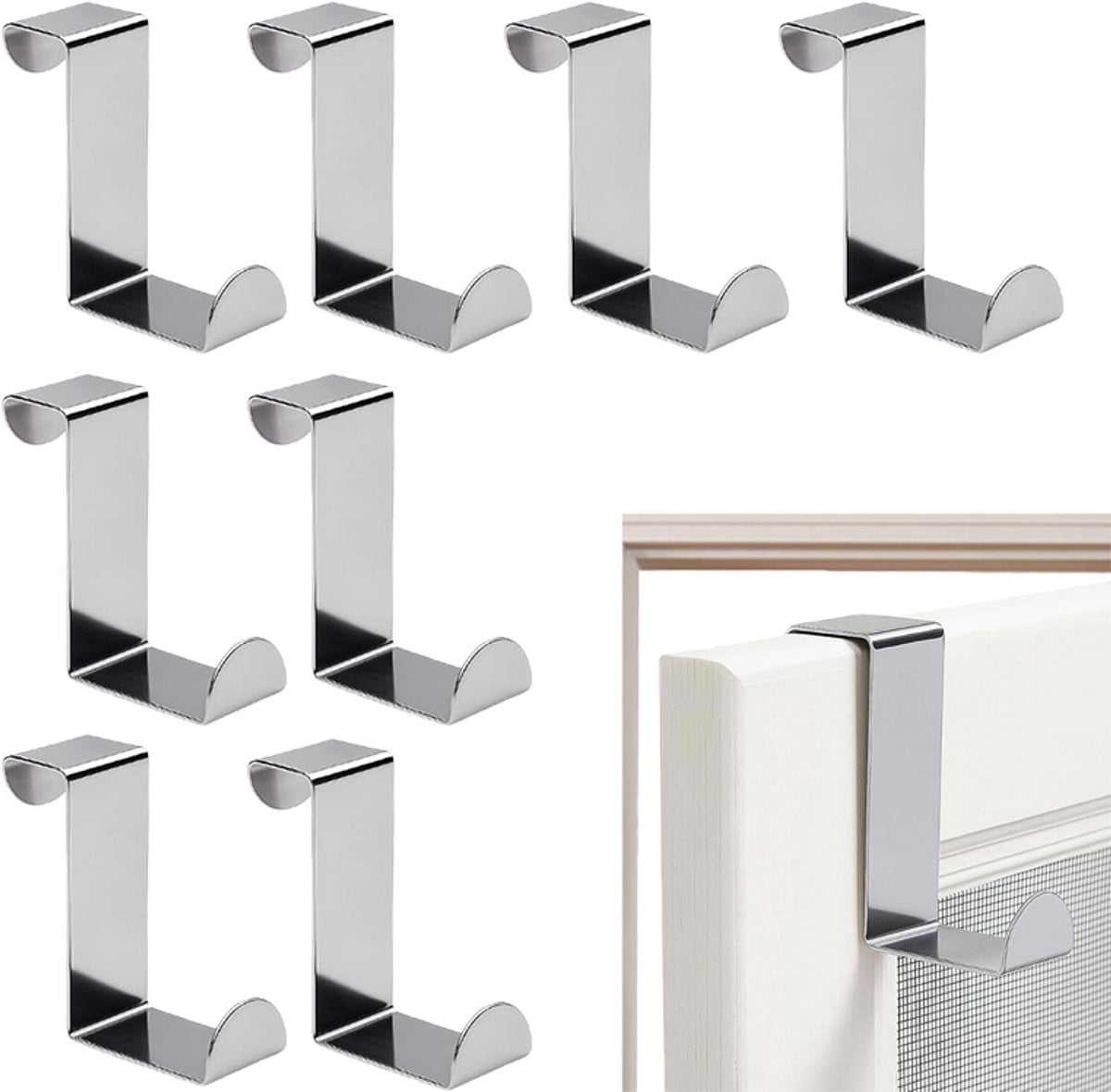 8 stuks RVS Deurhaken voor Binnen- en Buitendeuren - Zonder Boren - Geschikt voor Kleding, Handdoeken en Accessoires
