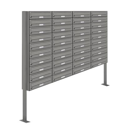 AL Briefkastensysteme 40 Fächer Premium Stand Briefkasten Anlage in RAL 9007 Aluminium Grau, Post A4, robust, wetterfest, Artikelnummer: 132P40S4P9007