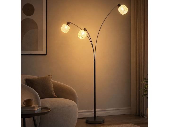 Lampadaire De Lecture Pour Salon\, Noir-chrome Mat\, Verre\, Interrupteur\, H 200 Cm