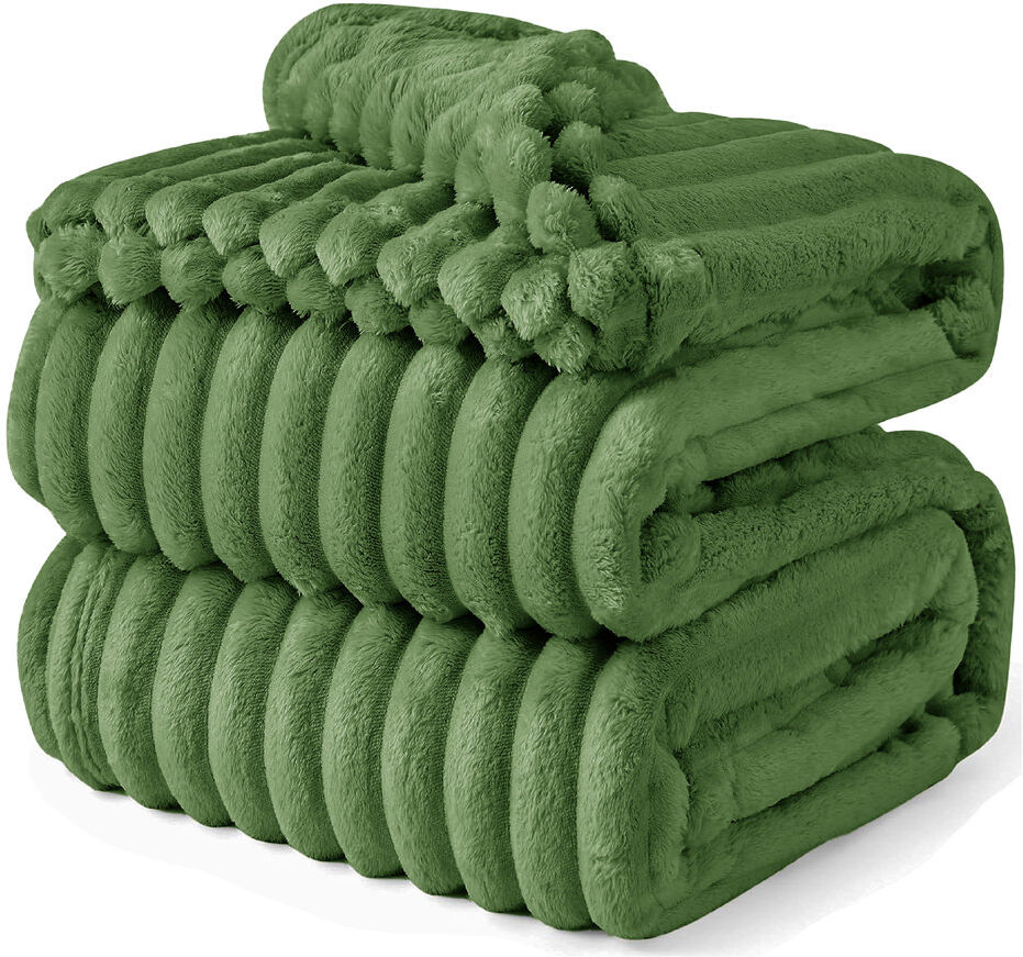 Fairmont Park Hambree Luxury Jumbo Chunky Cord Fur Blanket Olive 150cm W X 200cm L