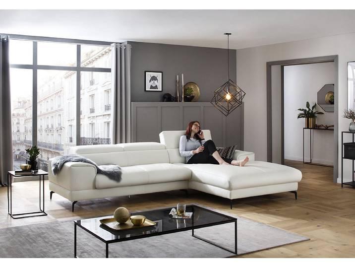 Ecksofa, Weiß, 303x193 cm, Longlife Xtra-Leder, Kopfteilverstellung, Modern, W.SCHILLIG