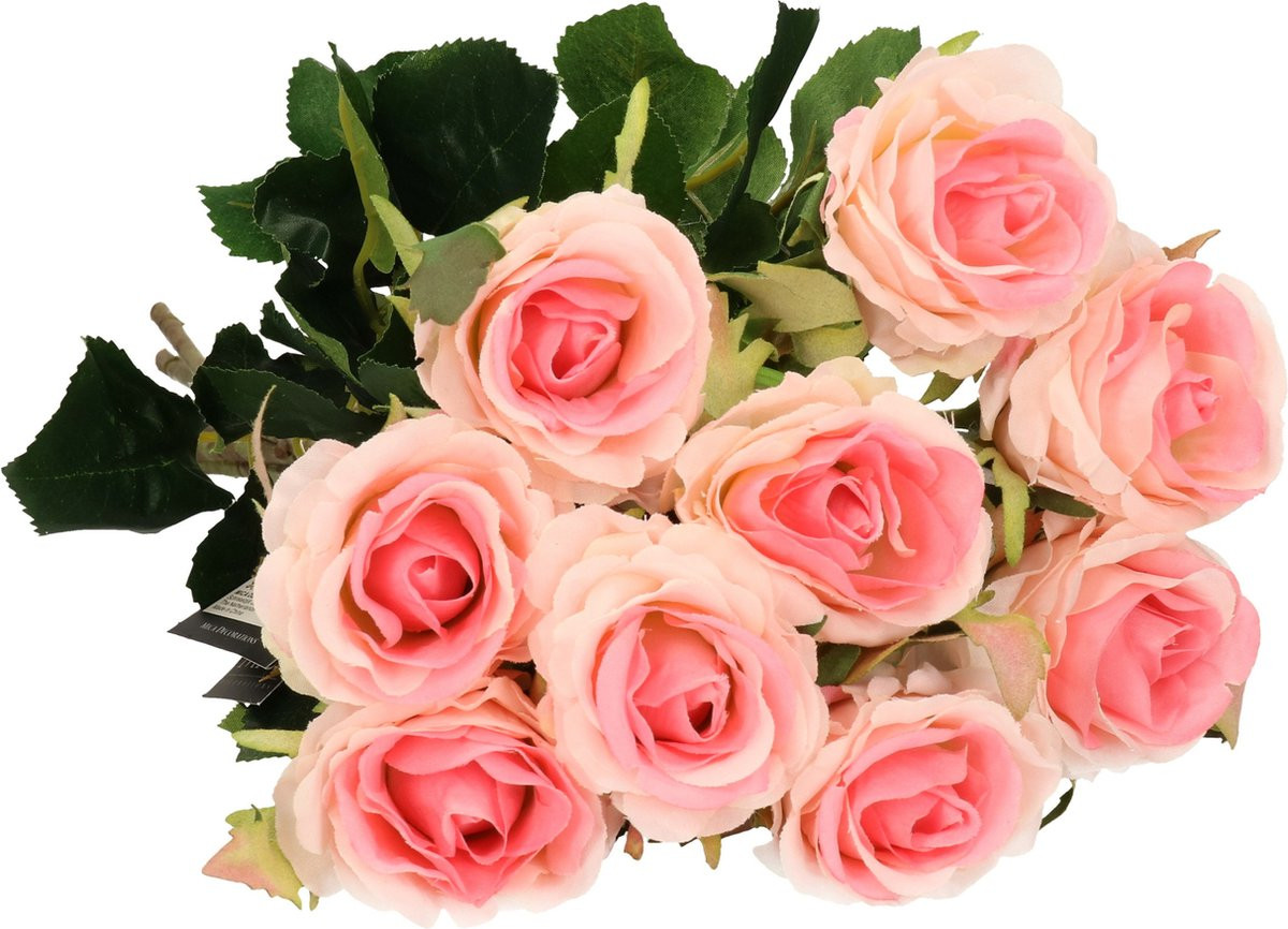Mica Decorations Kunstbloemen boeket roos Elena - Roze - 48 cm