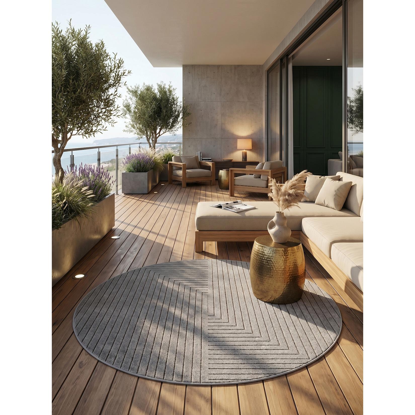 Outdoor-Teppich Labyrinth-Linien Silber 200x200 cm Wetterfest