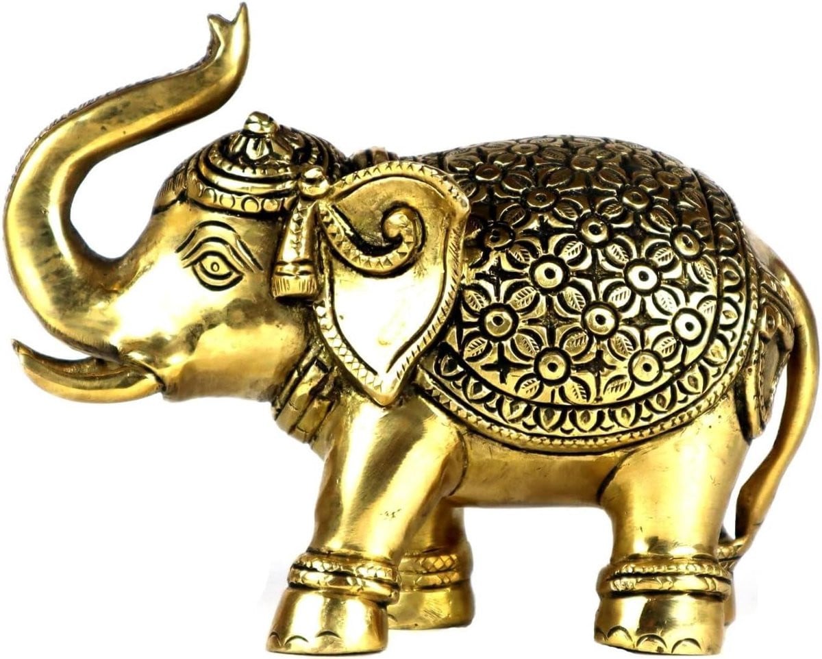Messing Olifant Beeldje - Antiek Olifantenbeeld voor Woondecoratie - Meerkleurig