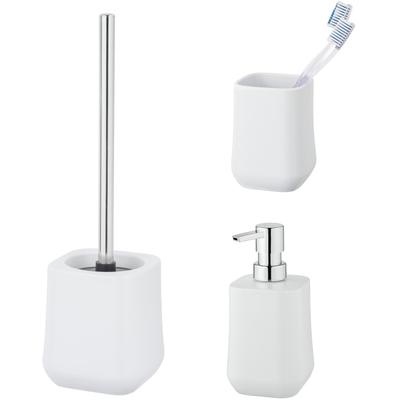 Badaccessoire-Set "»Adine«", weiß, Edelstahl, Keramik, SCHÖNER WOHNEN-KOLLEKTION, Badaccessoires-Sets, aus Keramik, mit Zahnputzbecher, Seifenspender und WC-Garnitur