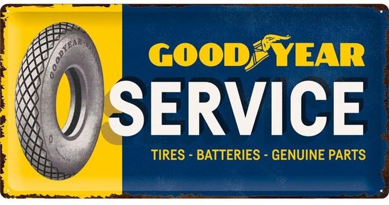 Wanddekoobjekt "Nostalgic Art Goodyear Service 25 x 50 cm, Metall", blau (blau, gelb, weiß), B:50cm H:25cm, Metall, Wanddekoobjekte, Wanddekoobjekt blau, gelb, weiß B/H/T: 50cm x 25cm