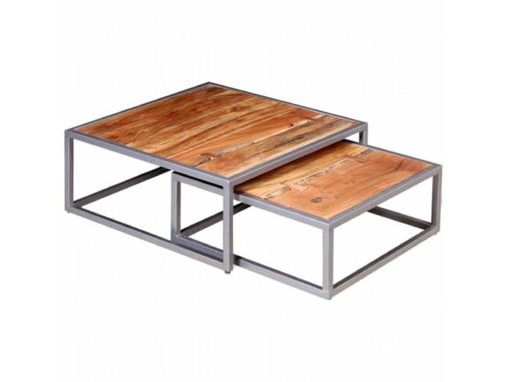 Tmriohed 2er Set Couchtisch Massivholz Akazie Braun Wohnzimmertisch Handgefertigter Beistelltisch aus Akazie und Stahl für Wohnzimmer und Lounge, platzsparendes Design im 2er Pack.