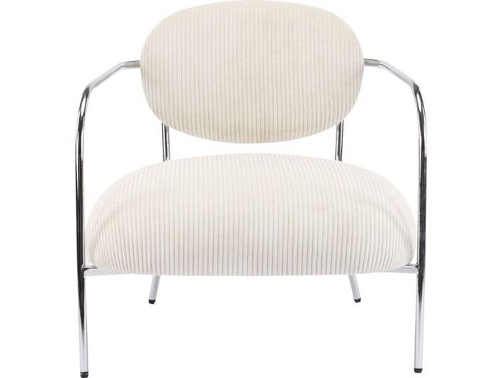 Fauteuil en velours cotelé beige et piètement chromé - Léon