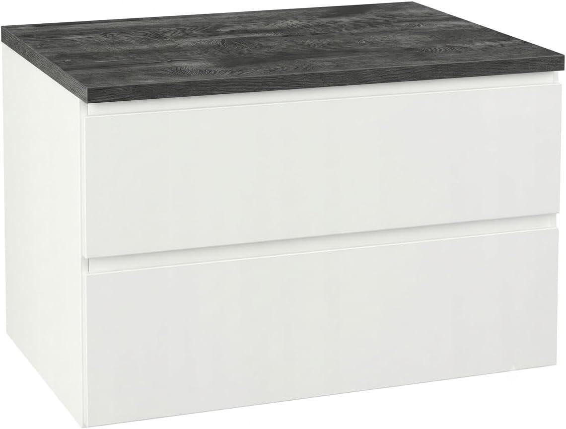 Deftrans Badkamerkast met wastafelblad, wit, hangend, model commode