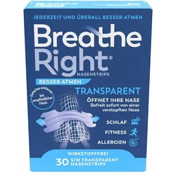 Breathe Right BESSER ATMEN NASENSTRIPS TRANSPARENT 30 St Pflaster