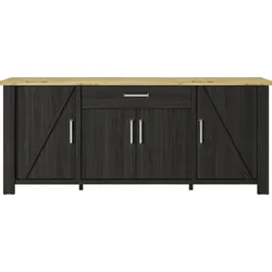 Buffet GAMI "Sequoia", schwarz, B:220cm H:93cm T:50cm, Holzwerkstoff, Schränke, Buffet, Wohnzimmer-Programm in Landhaus- und Industrial-Dekor