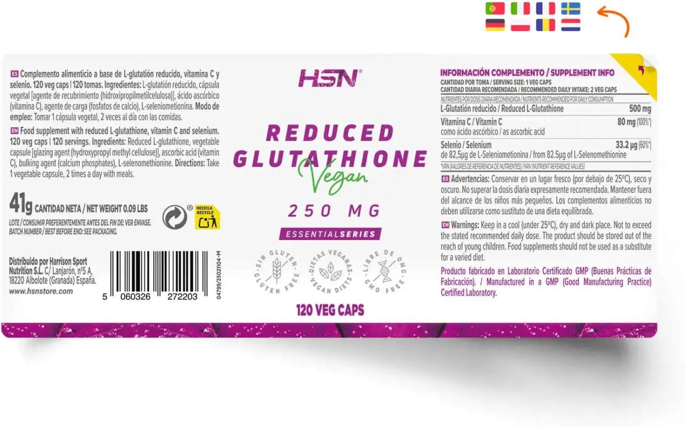 HSN Glutatión reducido 250mg - 120 veg caps - Antioxidantes - Cápsulas Vegetales - 120  Servicios