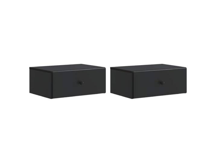 KGFHERENB Hängenachttisch 2er Set Schwarz Holzwerkstoff 49x34,5x20 cm Platzsparende Nachtkonsolen fürs Schlafzimmer mit Schublade und Regalfach für Bücher und kleine Accessoires.