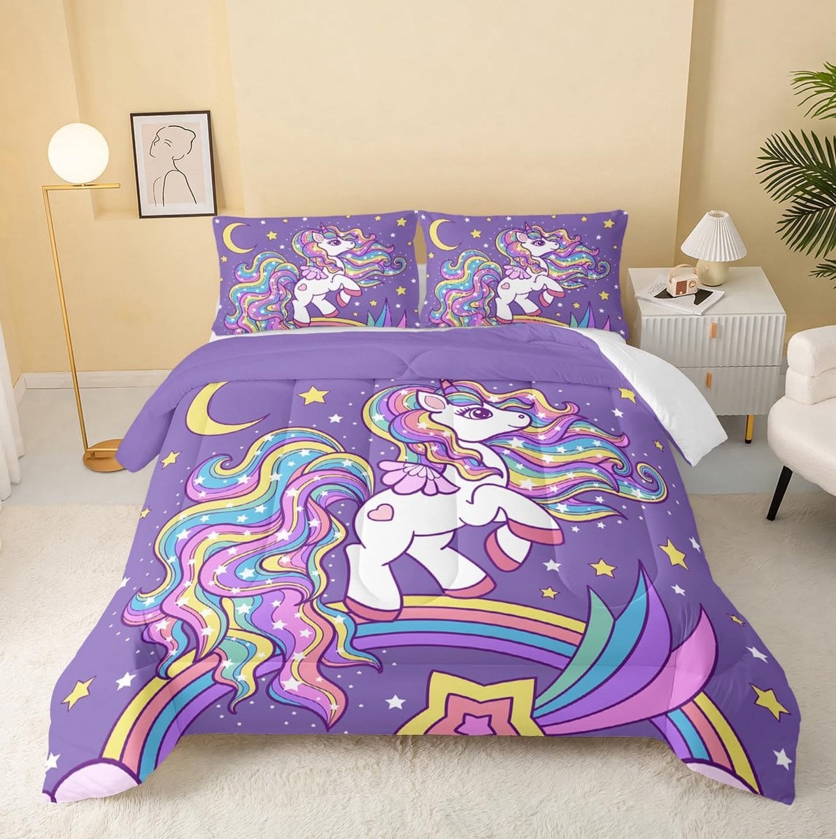 Eenhoorn Dekbedovertrek Set Regenboog voor Kinderen en Tieners, Full Size
