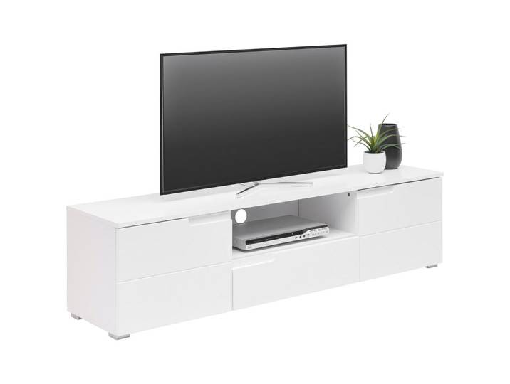 Carryhome Lowboard, Weiss, Weiss Hochglanz, Kunststoff, 1 Schublade(n) Schubladen, 165x42x40 cm, Made in EU, Beimöbel erhältlich, Wohnzimmer, TV Möbel, Lowboards, Lowboards Hochglanz