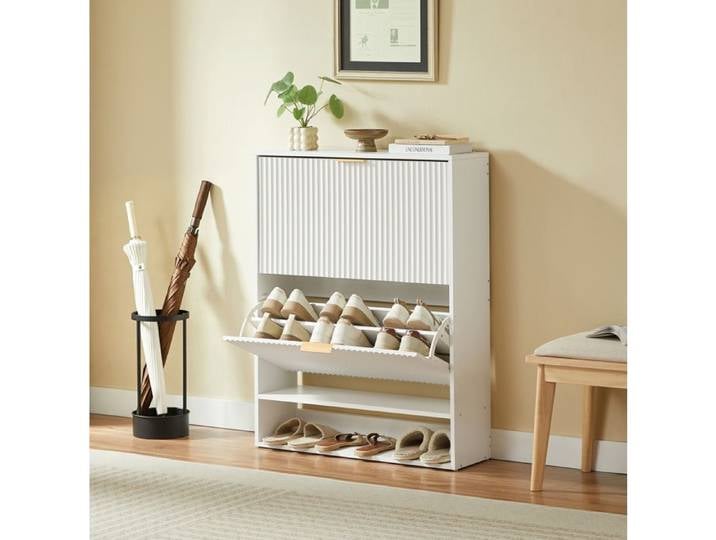 Modenuit Meuble à chaussures étroit 80x24x102 cm blanc porte abattante étagères réglables anti-basculement