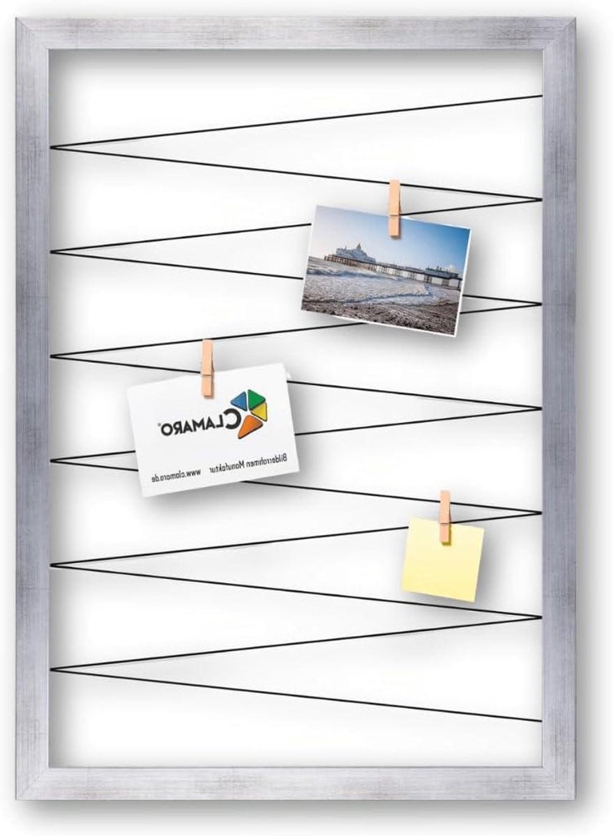 Fotohouder Collage Flex Wandlijst met Houten Klemmen - Zilver Geborsteld - 50 x 70 cm