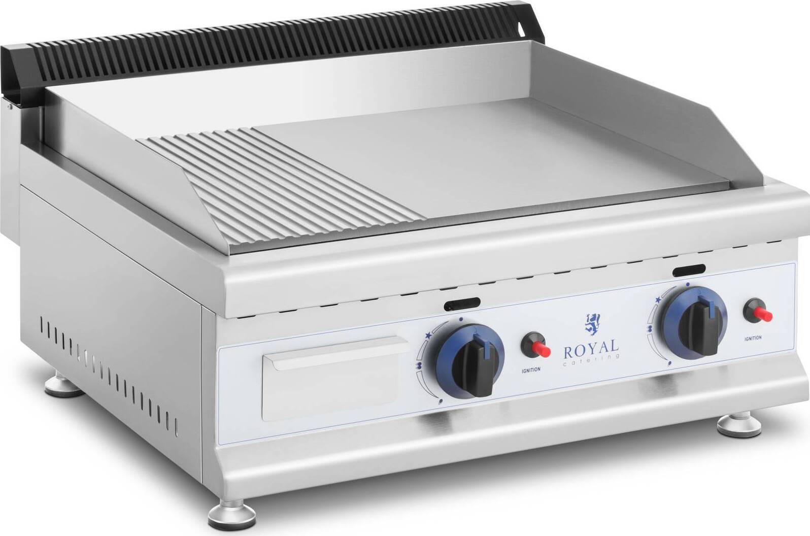 Expondo Royal Catering Doppel-Gasgrill - 60 x 40 cm - glatt/geriffelt - 2 x 3.100 W - Erdgas - 20 mbar
