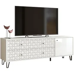 TV-LOWBOARD weiß Hochglanz 164 x 56 cm, TV Unterteil mit 3D-Struktur