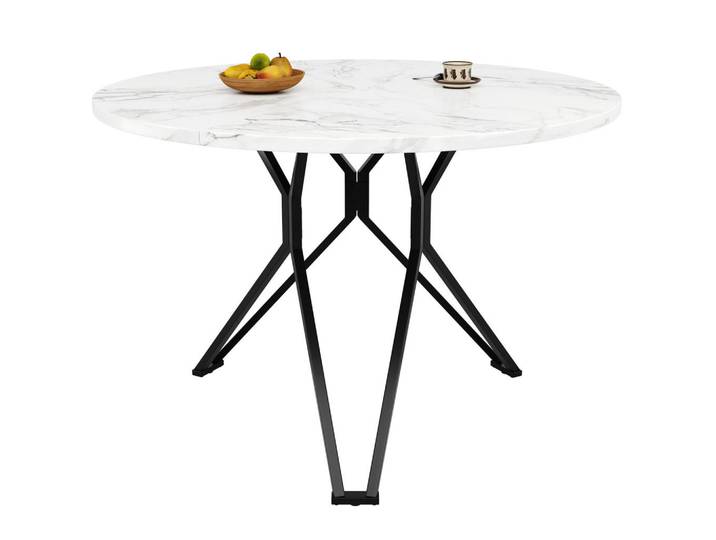 Okwish Esstisch 100/100/76 cm Schwarz runder Tisch mit MDF-Tischplatte in Marmoroptik und Metallgestell, 100x76x100 cm, Esszimmer, Esstische