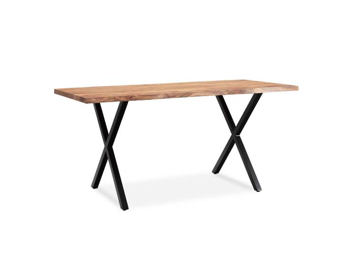 WOHNLING Bureau 120x60x76 cm Bois massif d'acacia / métal Bureau d'ordinateur Bord d'arbre Bureau de bureau à domicile Massif avec pieds en X noirs Table en bois