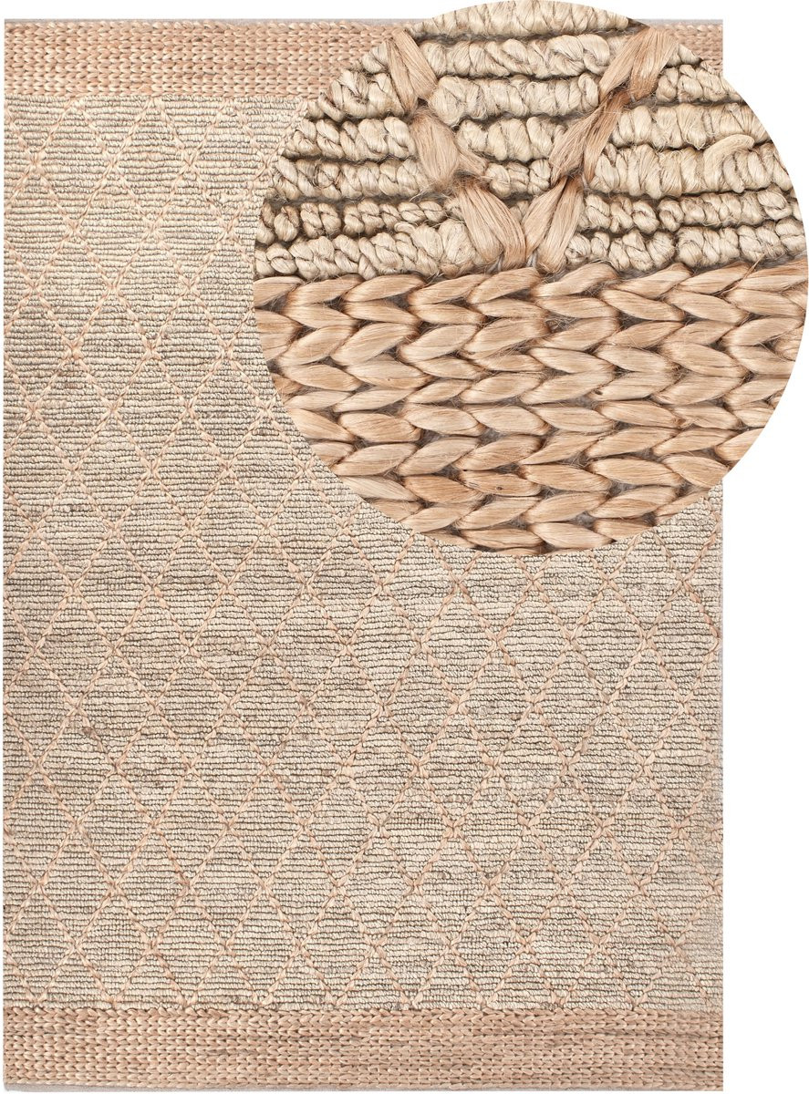 Tellikaya Loper vloerkleed met geometrisch patroon in boho stijl, Groen/Beige, Jute, 200 x 300 cm