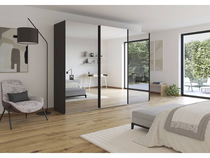 Armoire Fifty miroir gris coulissante 301cm Gris 1 miroir