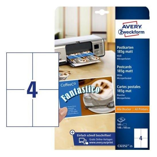 Avery Postkarten (170 g/m², A4, 25 Stk.) (C32252-25)
