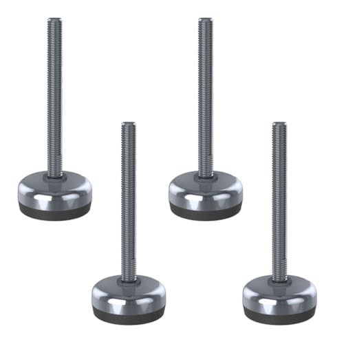 Set van 4 roestvrijstalen stelpoten M10x100 mm met 50 mm voet en trillingsdempende onderlegger, draagvermogen 1400 kg