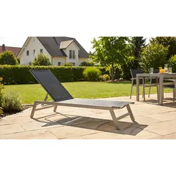 Sonnenliege Hoch Garda - 199 x 65 x 42 cm - Farbe: Silbergrau (Gestell) / Schwarz (Textilbespannung)