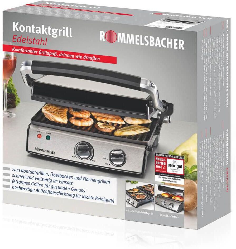 Kontaktgrill ROMMELSBACHER "20.KG, 2020", silber (schwarz, silberfarben), Kontaktgrill_Standgrill_Tischgrill_Teppanyakigrill, Kontaktgrill, 2000 W schwarz, silberfarben Einheitsgröße