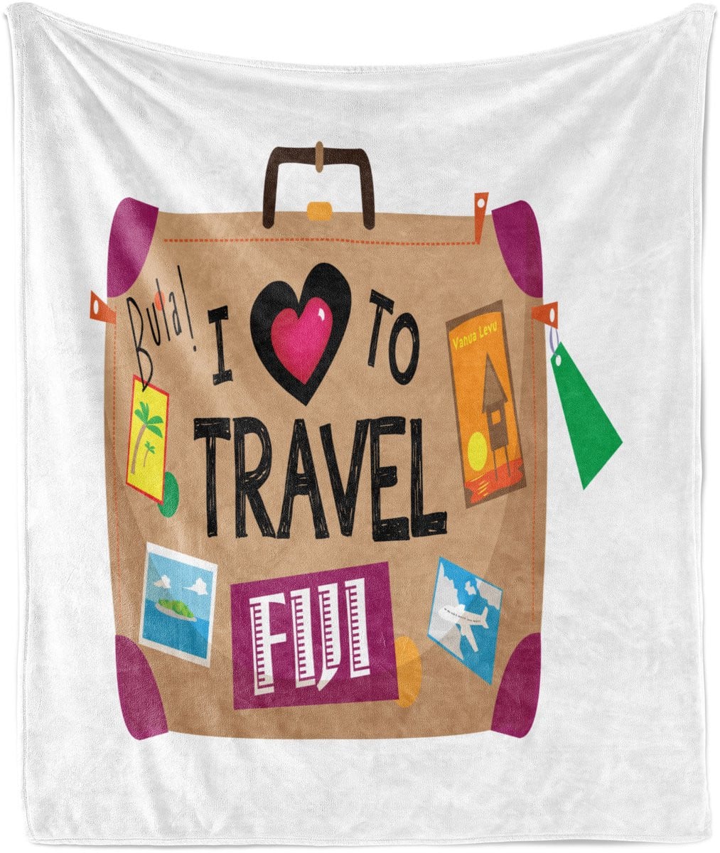 ABAKUHAUS I Love to Travel Zachte Flanellen Fleece Deken, Pluche Plaid, Meerkleurig Wit, 175 x 230 cm