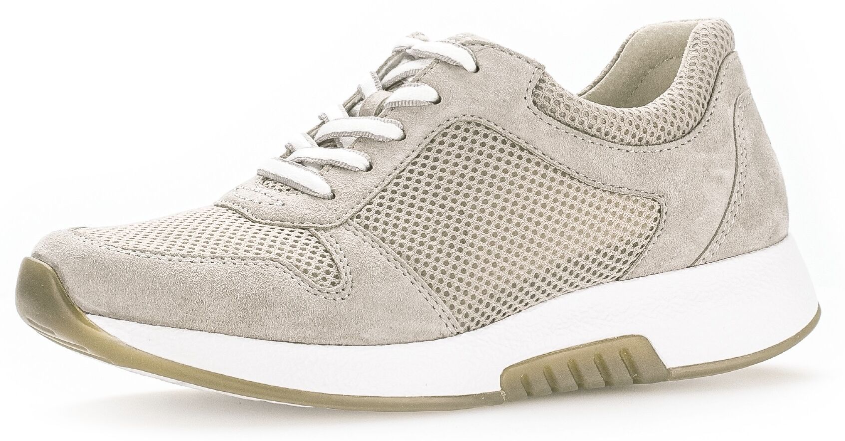 Keilsneaker GABOR, Damen, Gr. 36, Textil, beige (sandfarben), Textil, Ziegenveloursleder, unifarben, Schuhe Keilsneaker, Freizeitschuh, Halbschuh, Schnürschuh mit herausnehmbarer Innensohle sandfarben 36, Textil