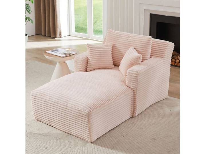 Meridienne chaiselongue canapé-lit 1 place 166x114x82 cm velours côtelé rose sans montage 150 kg FOLYNA