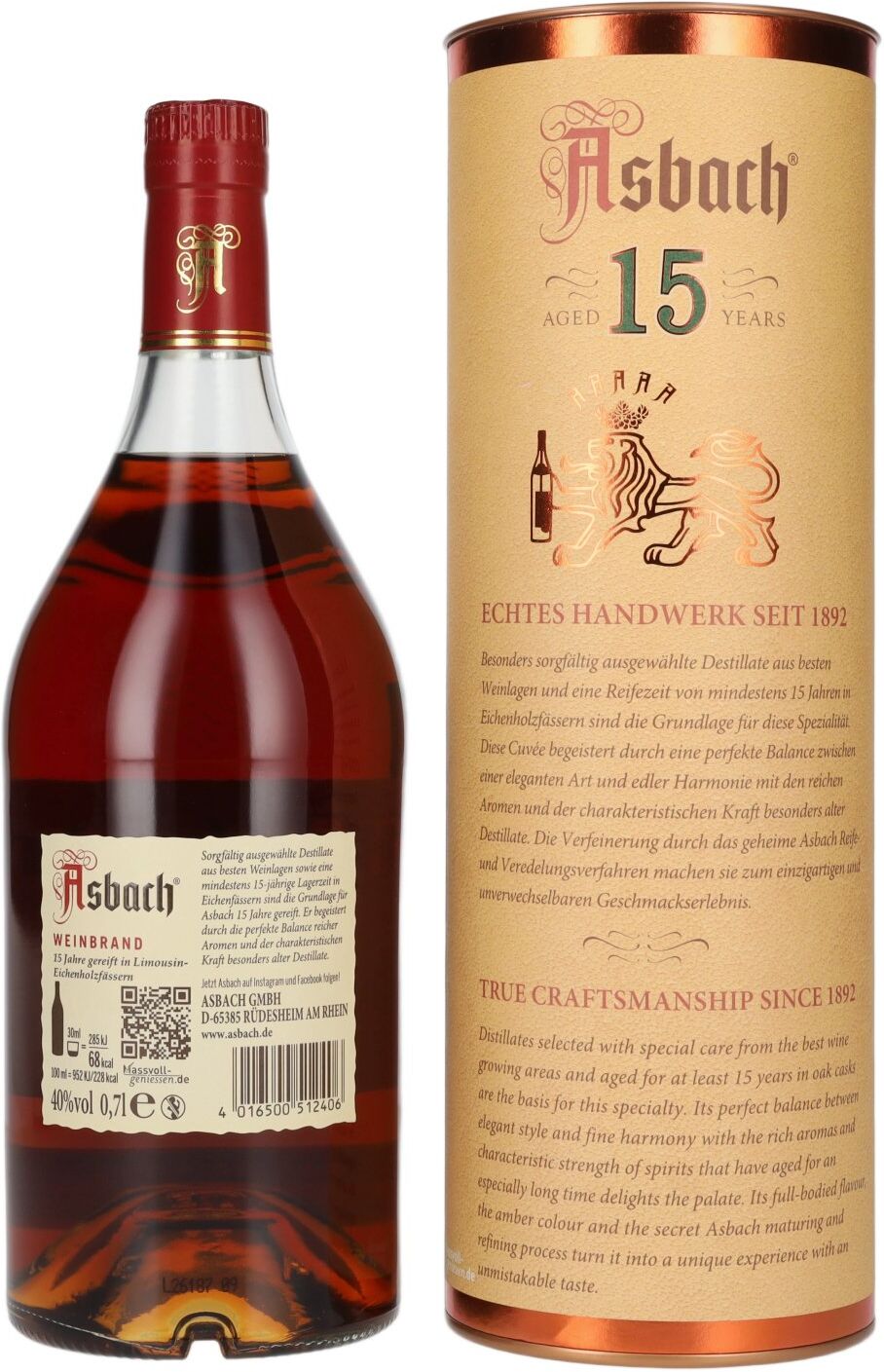 Asbach Das Original 15 Jahre gereift 40% Vol. 0,7l in Geschenkbox