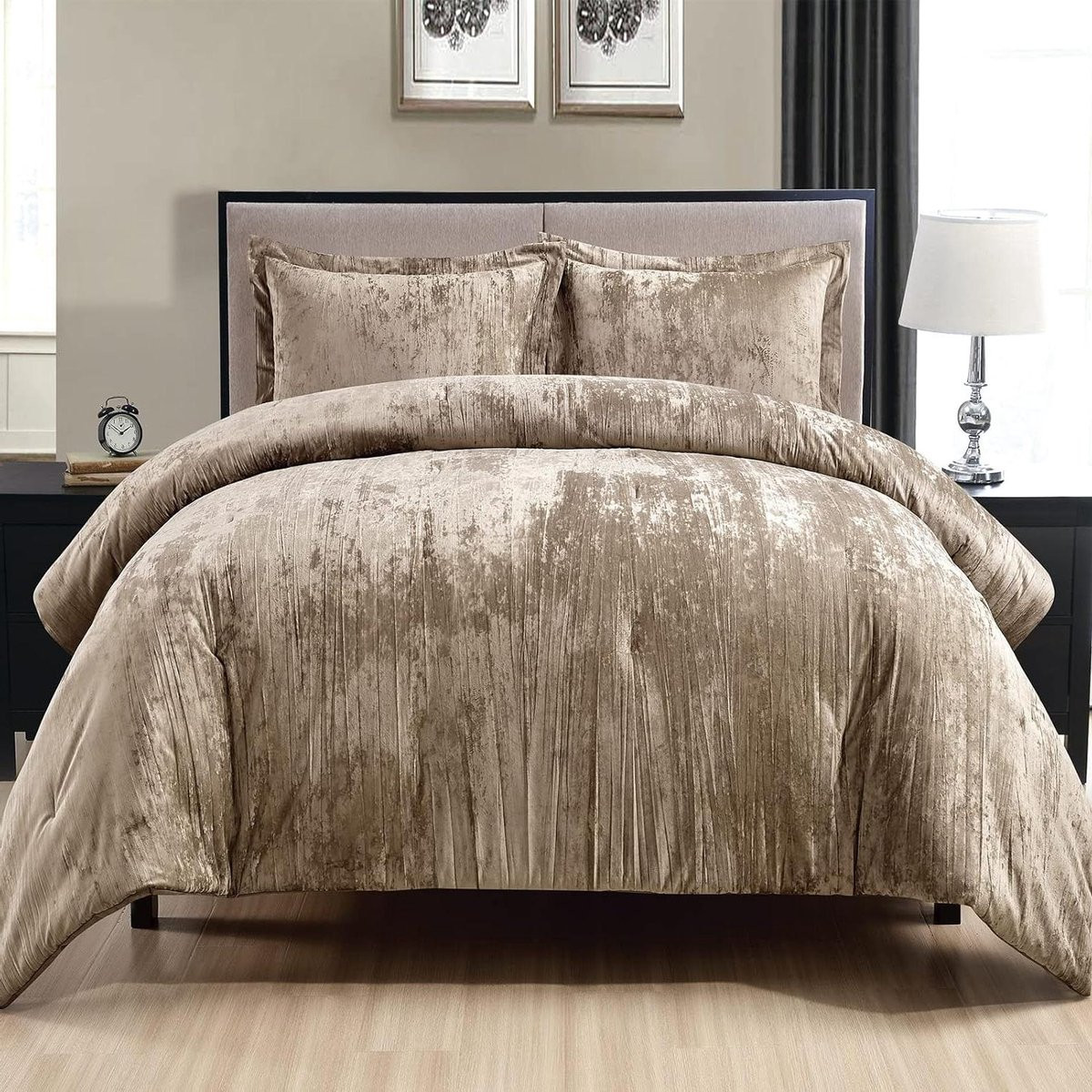 Dekbedset Crinkle Velvet Queen Size - Kaki
