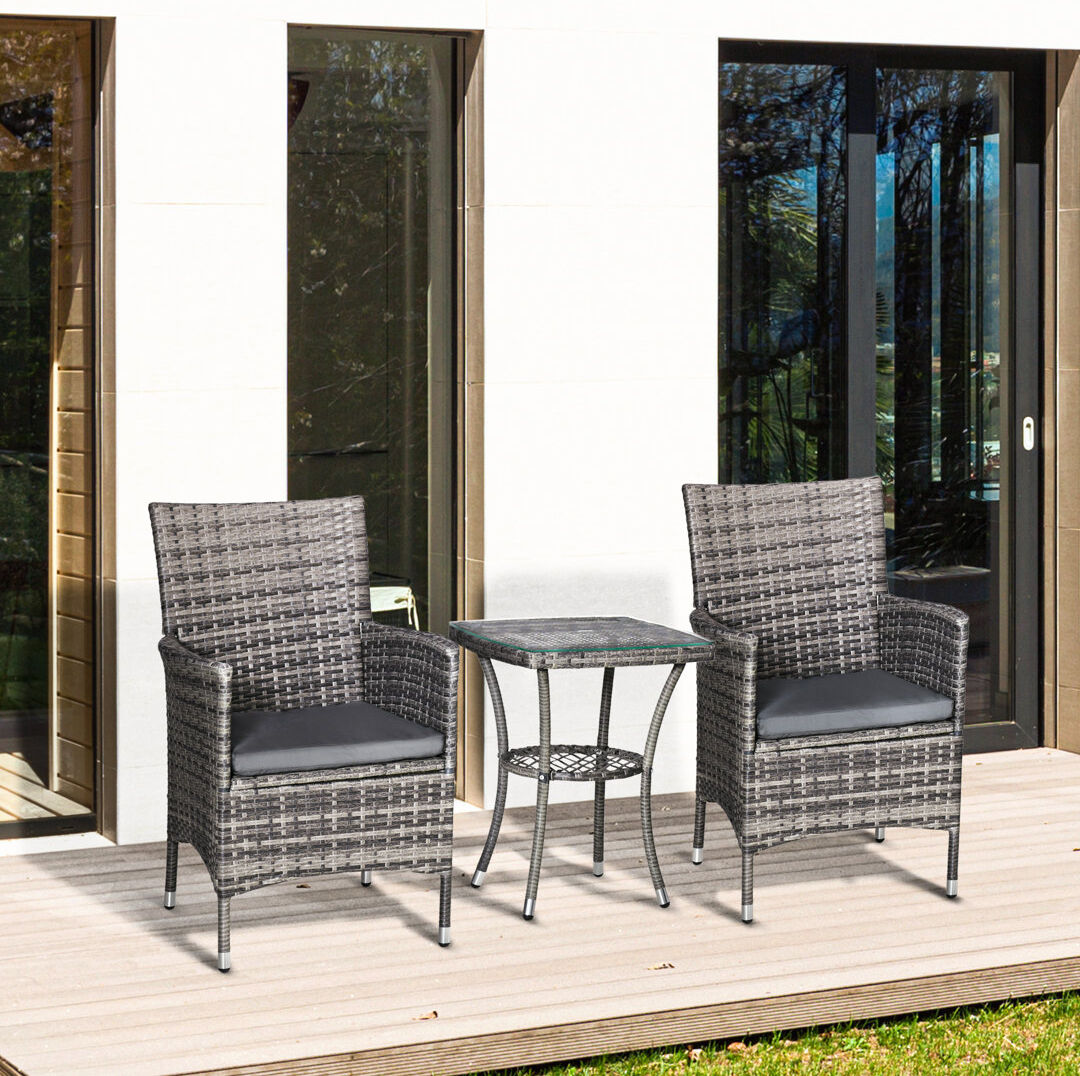 Rosalind Wheeler Aymen 3 Pieces Rattan Bistro Set for 2, Garden Furniture, Mixed Grey Gray