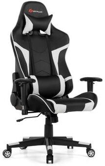 Costway Reclining Swivel Massage Gaming Chair with Lumbar Support-White