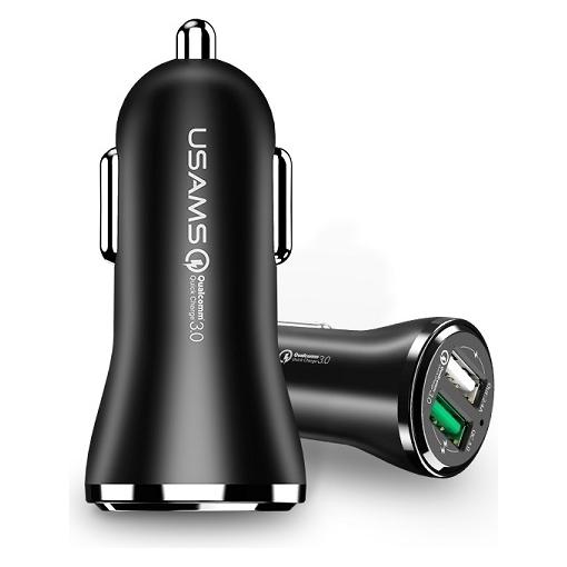 Usams Ład. sam. 2xUSB 2,4A quick charge Qualcomm 3.0 czarny/black 24C28C01 (US-CC028) (24C28C01)