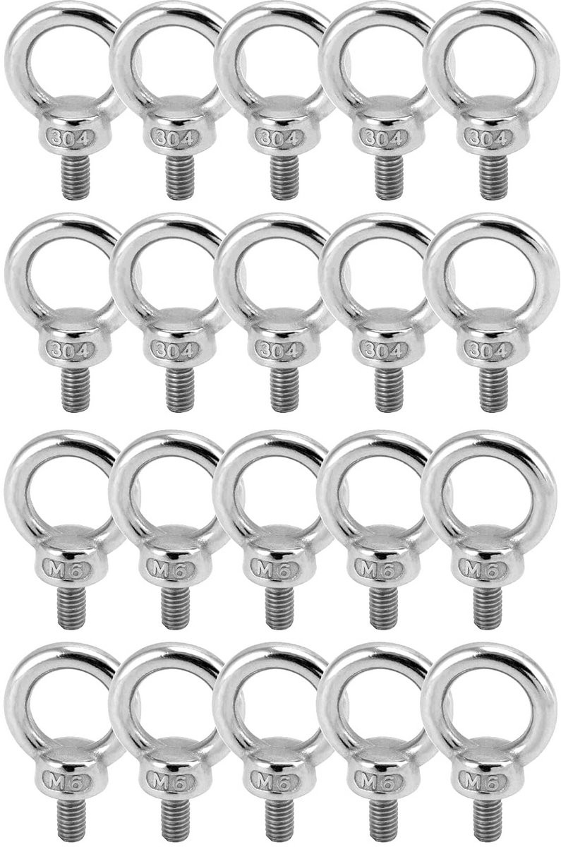 QWORK 20 stuks M6 oogbouten van 304 RVS voor bevestiging en ophanging, 65kg