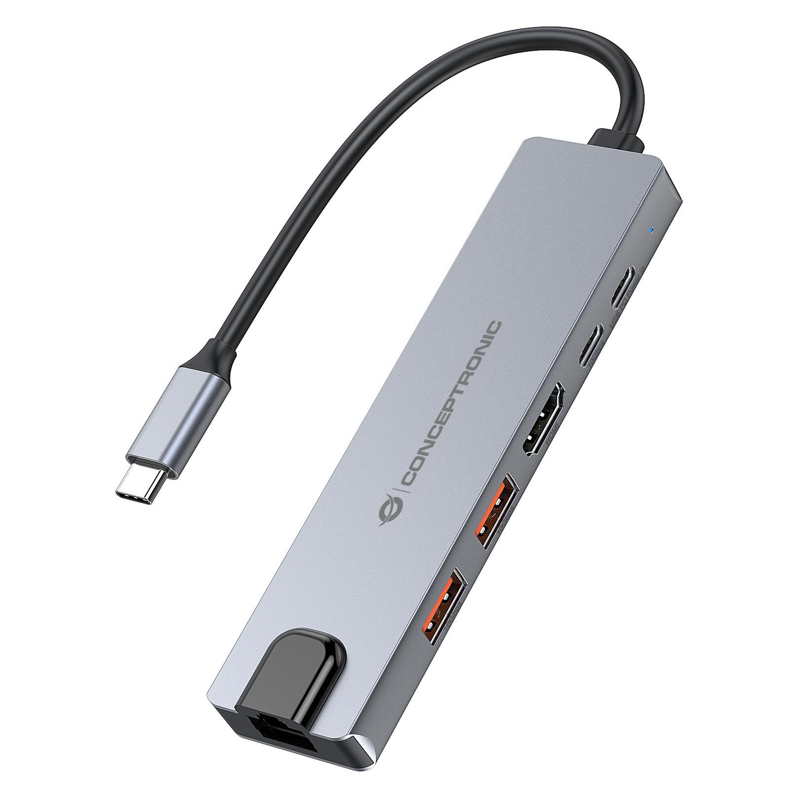 Conceptronic Dock 6-in-1 USB-C->HDMI,2xUSB-A,USB-C,GbE (USB-C, 5 Ports) (DONN29G)